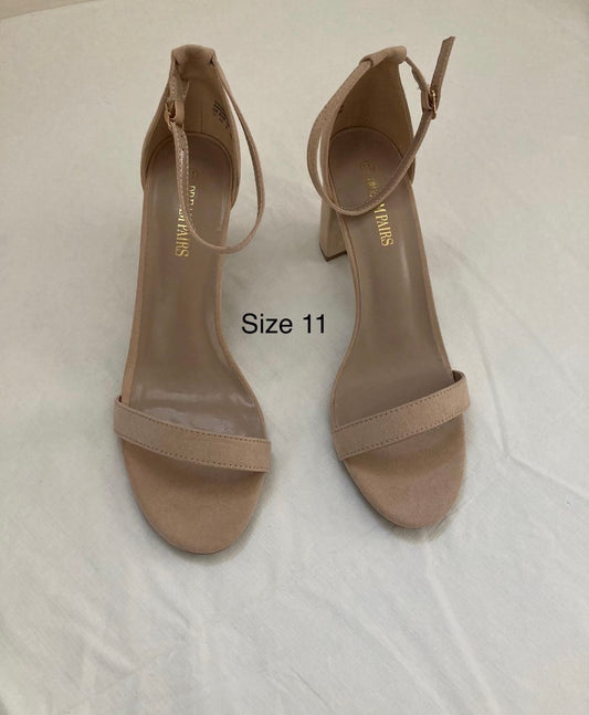 Nude Block Heel Ankle Strap Sandals – Elegant Open-Toe Dress Heels (Size 11)