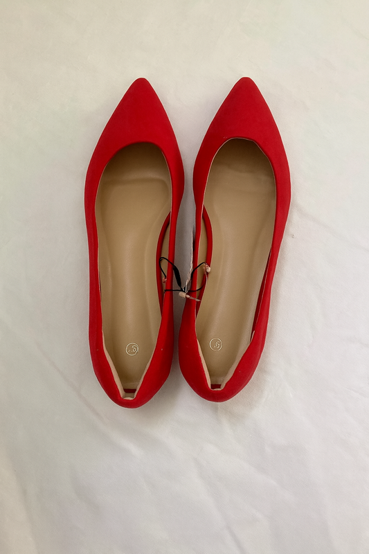 Women’s Red Flats Shoes Suede  Pointed Toe Slip On Casual Ballet Flats