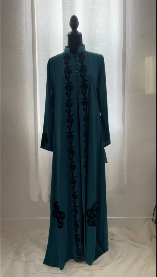 https://stay-humble-n-kind.myshopify.com/products/teal-straight-cut-embroidered-abaya-with-black-applique-detailing