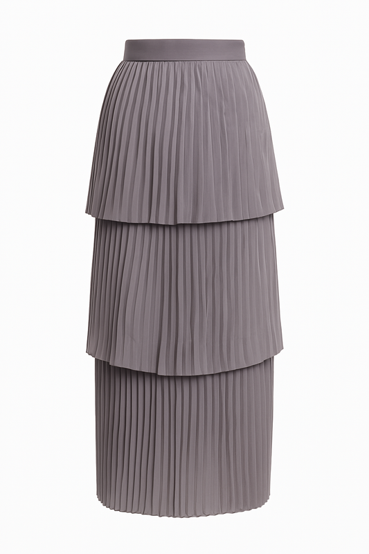 Women’s Tiered Pleated Long Skirt – Formal, Modest, High-Waist Fit